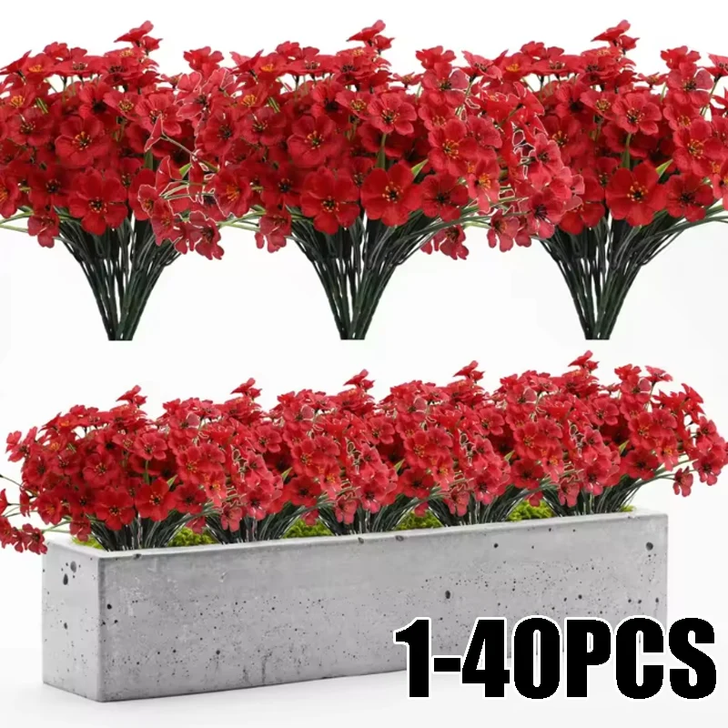 Fleurs artificielles violettes durables résistantes aux UV, fausses plantes en plastique pour la décoration extérieure, les jardins, les parterres et les patios