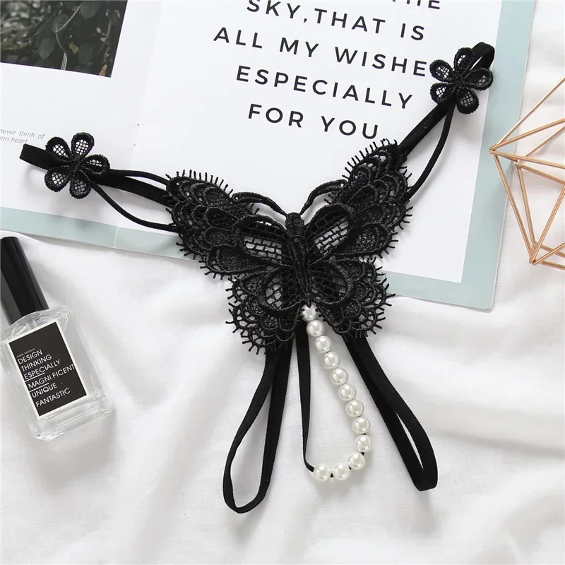 

Массажные трусики с жемчугом и бабочкой, женские прозрачные стринги с открытой промежностью, сексуальные трусики с низкой талией, горячие полые свободные стринги