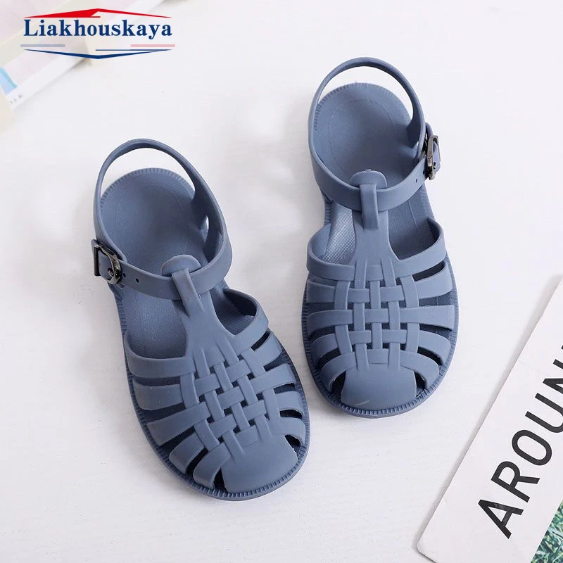 Size 22-35 Kids Shoes Summer Beach Children Sandals Baby Girls Toddler Soft Non-Slip Candy Jelly Shoes Boys Casual Roman Slipper