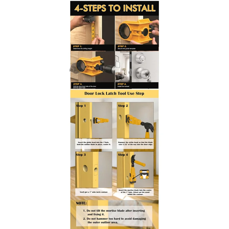 【التسريحات الأخيرة!】فتاحة ثقب قفل الكرة + أداة نقر مزلاج الباب مجموعة تركيب قفل الباب لـ 1-3/4 بوصة أو 1-3/8 بوصة باب سميك من الخشب