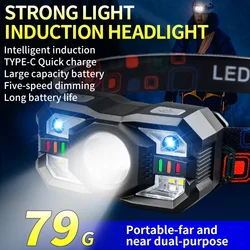 Powerful LED Induction Headlamp USB Rechargeable Sensor Headlight Warning Light Waterproof Head Lamp for Fishing Camping Hiking