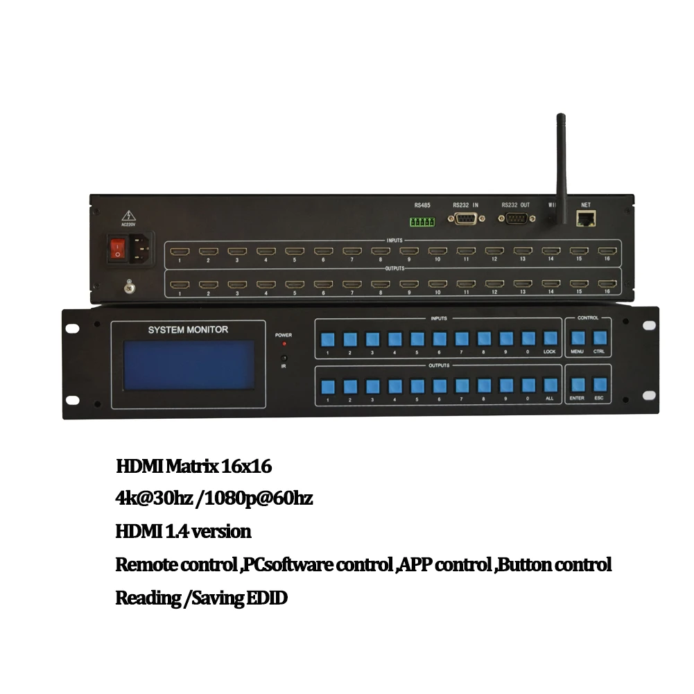 HDMI Matrix 16x16 1080p Downscaler/CEC/ARC/IR/RS-232/Web GUI/LAN 4K@60Hz 4:4:4, HDCP2.2