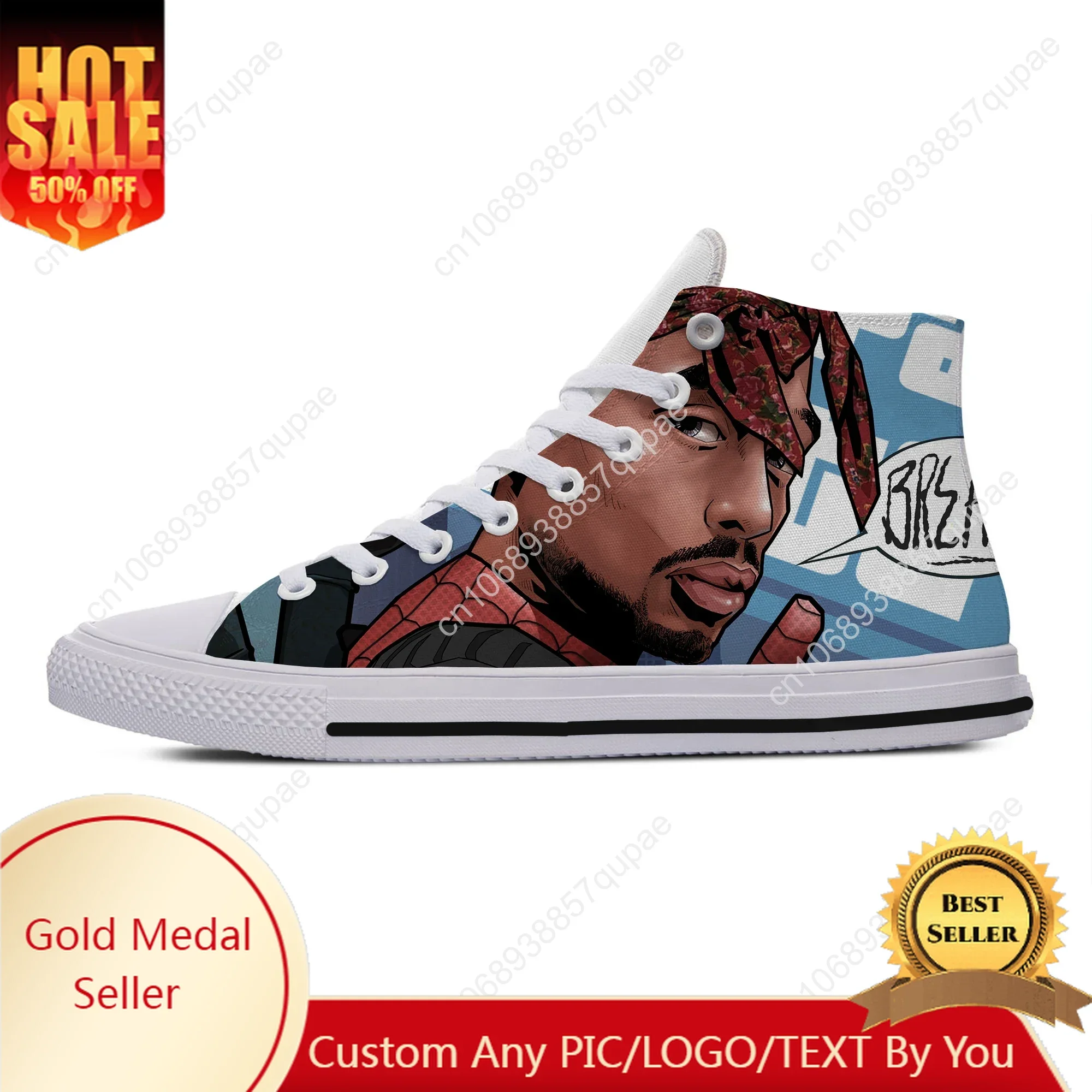 

Hot New Fashion Summer Casual Shoes 2Pac Tupac Shakur Icon Rap Lightweight Leisure Fashion Classic Board Shoes Latest Man Shoes