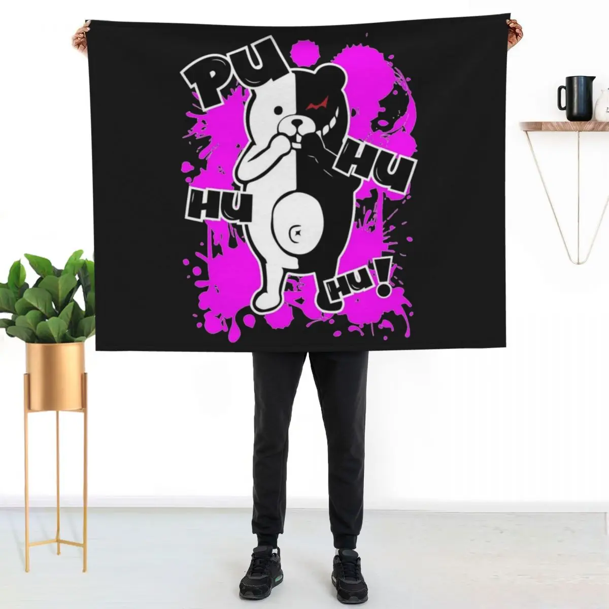 Monokuma Danganronpa - Puhuhuhu Throw Blanket Warm Soft Big Flannels Large Blankets