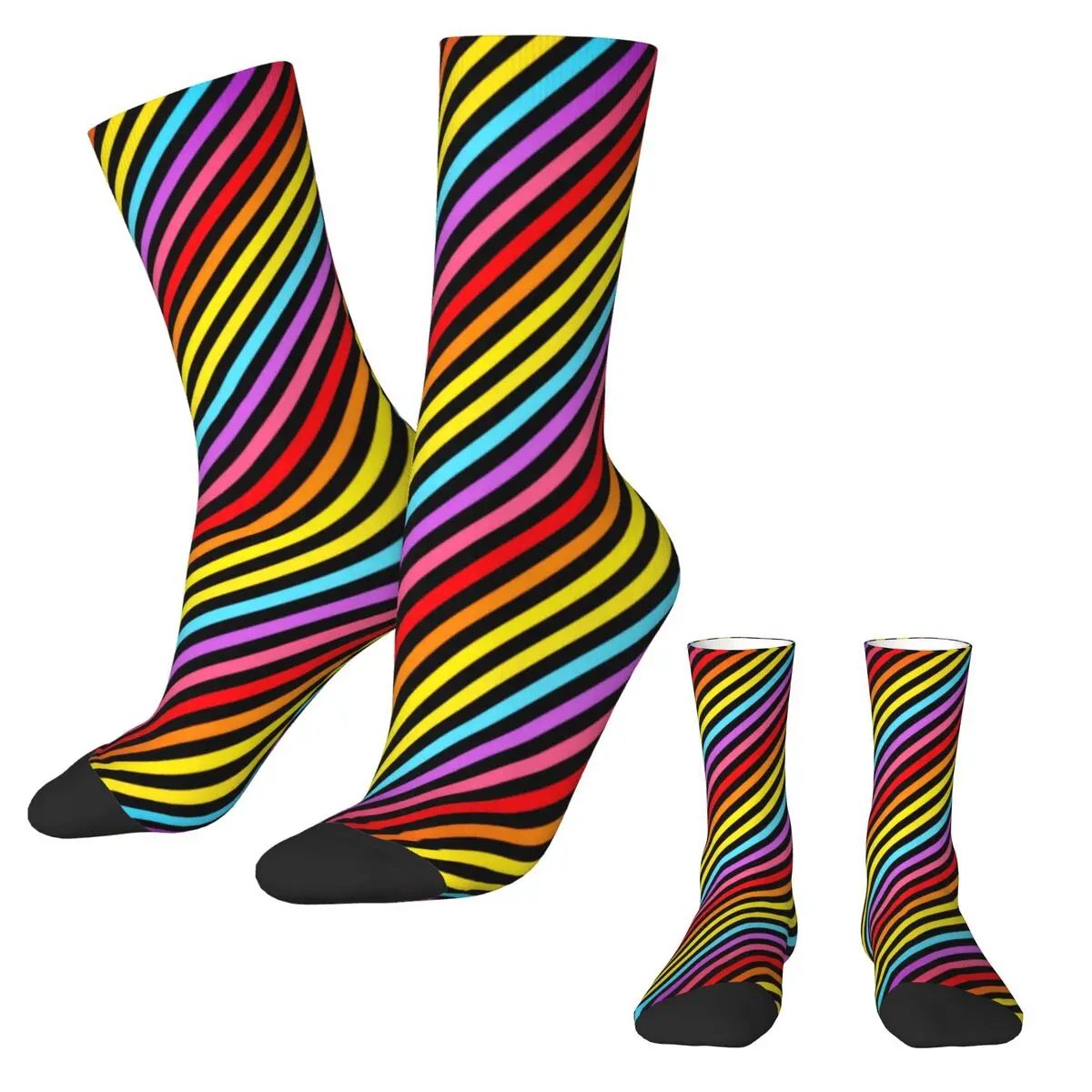 Rainbow Print Stockings Women Colorful Striped Socks Soft Breathable Socks Winter Running Sports Non Slip Design Socks Gift