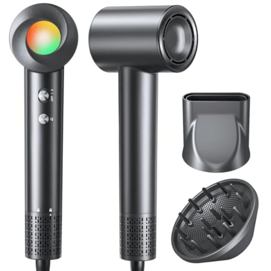 

Portable Lightweight Hair Dryer 160000 RPM with 500 Million Negative Ions Fast-Drying and Quiet Includes Diffuser Nozzle Black