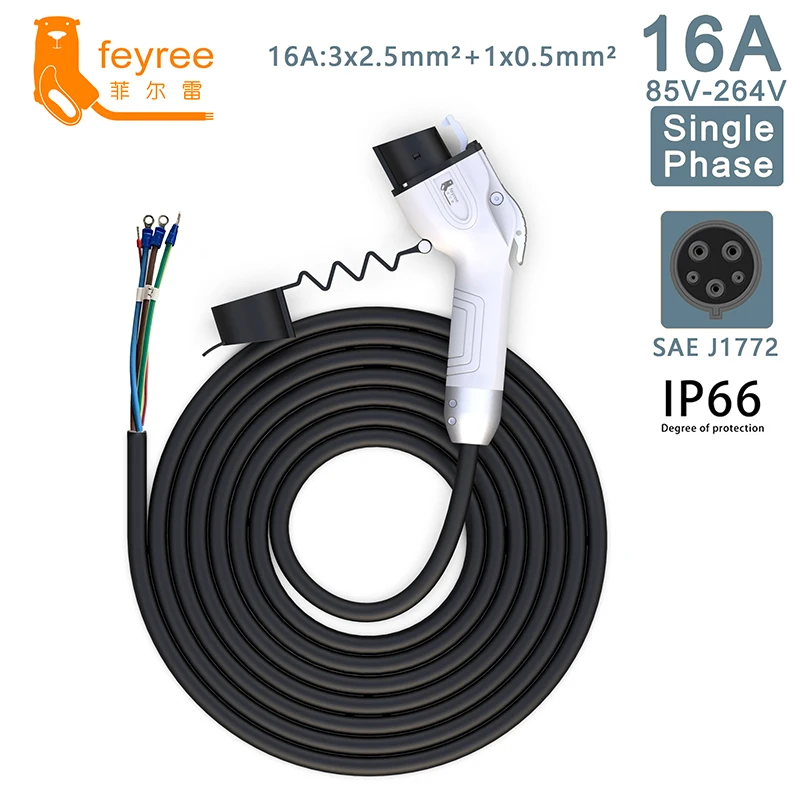 feyree SAEJ1772 Adapter Type1 Plug EV Charging Cable 5m Cord 32A 16A for Car Charger Station Electric Vehicle