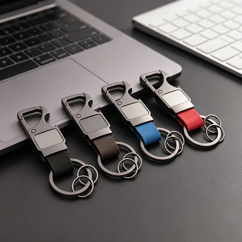 2-in-1 Kreativer Leder-Metall-Schlüsselanhänger Multifunktionaler Auto-Personalisierungs-Schlüsselring Geschäftsmann-Taillenanhänger Accessoires Geschenk – Detail 3