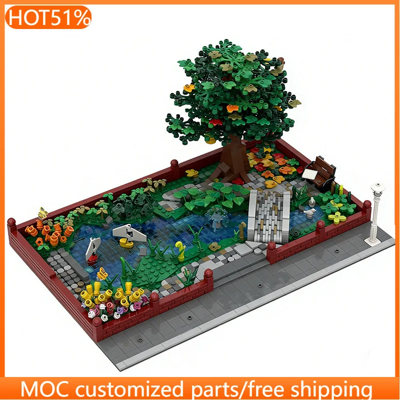 1859 PCS Modular Building City Green - Central Park & Pond MOC Customize Modular Building Block Model DIY Boys Festival Toy Gift