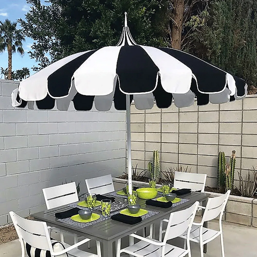 Custom pattern outdoor windproof 2m large 8-bone aluminum rod luxury garden parasol pagoda fringed beach umbrella