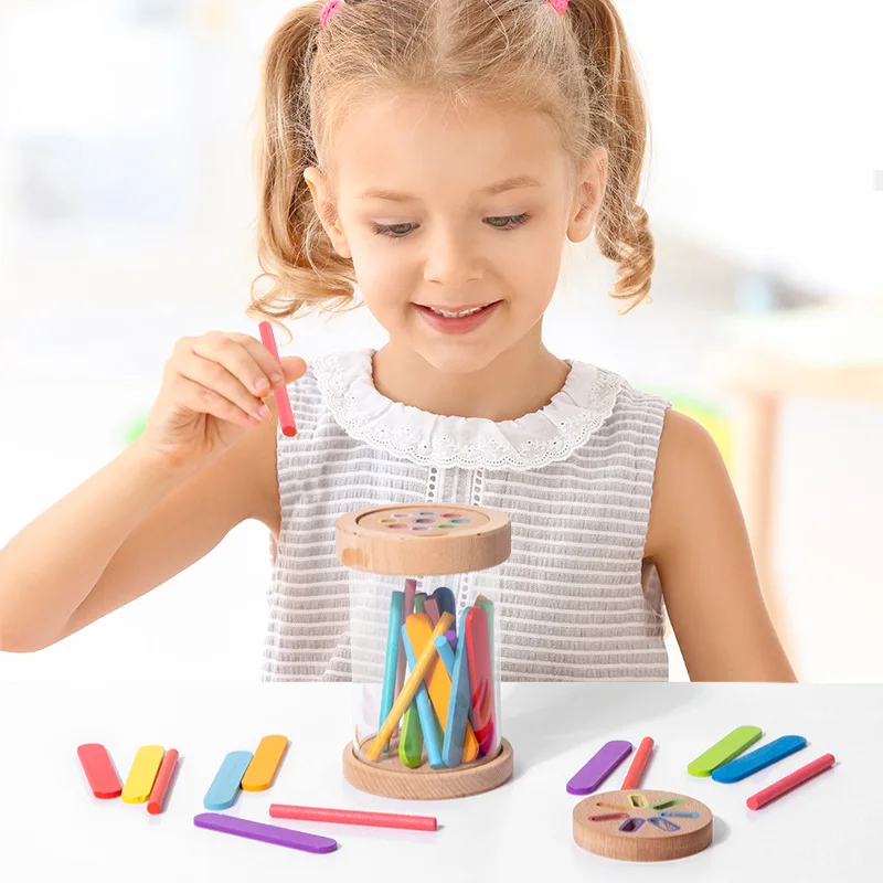 Jouets de jeu de tri de couleurs 2 en 1, bâtons multicolores, tasse de Classification des couleurs avec corps de tasse en acrylique Transparent, 2 couvercles de tasse
