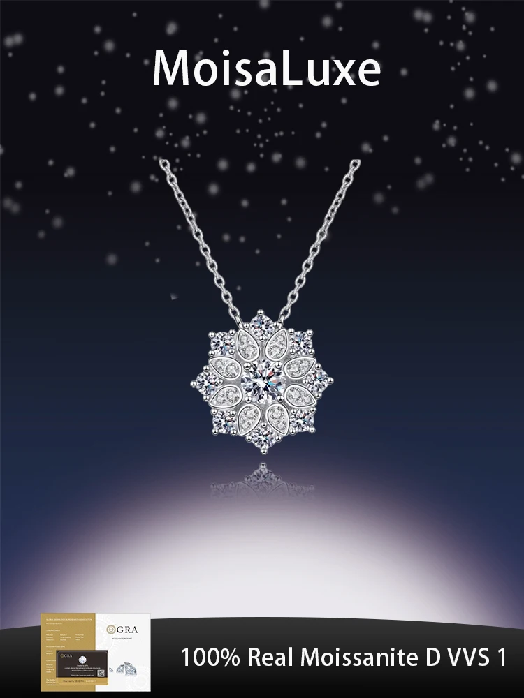 

MoisaLuxe Official Store Moissanite Plata Sterling 925 Silver Jewelry Sunflower Four-claw Necklace for Women Clavicle Chain Gift