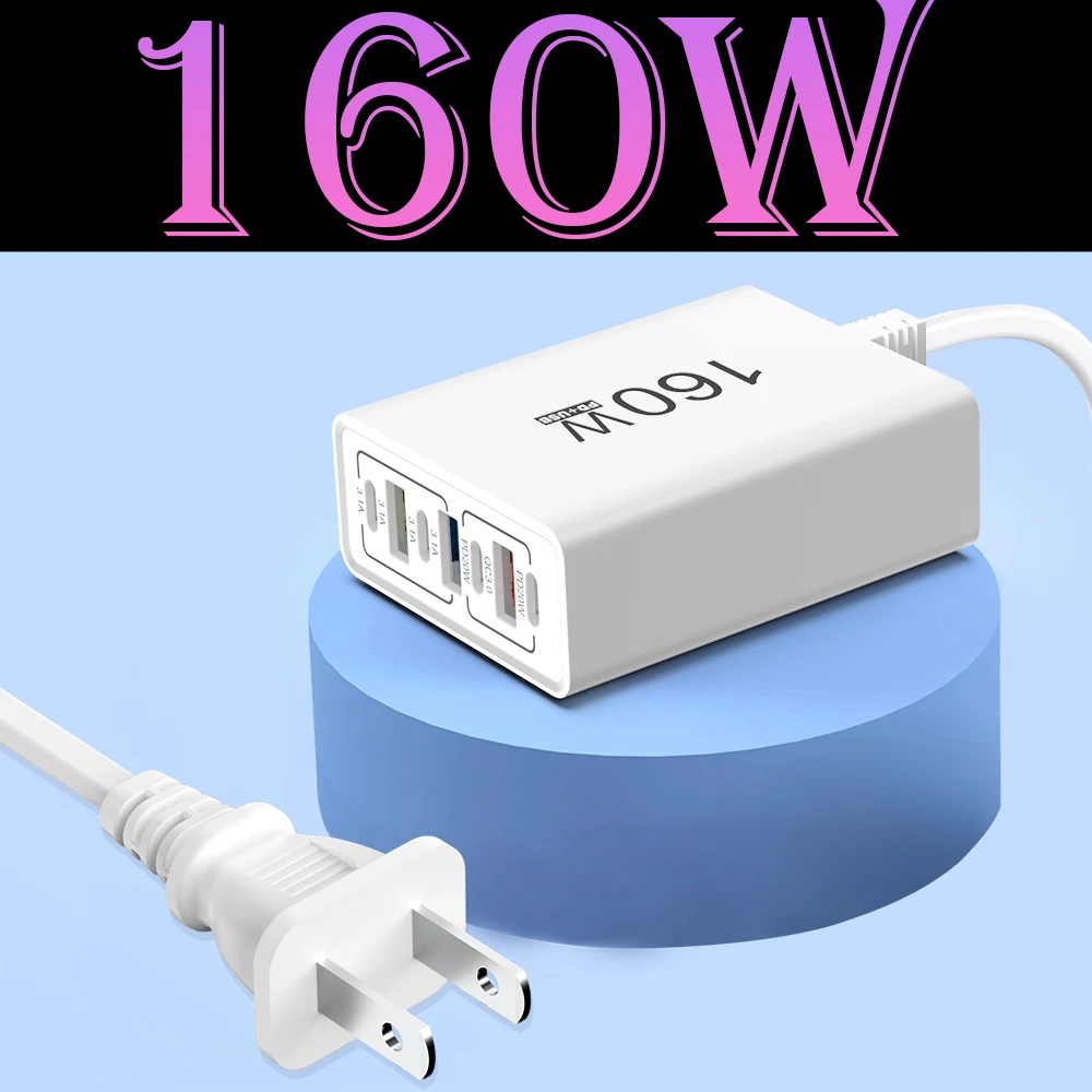 

Type C USB Charger Fast Charging 160W Multi Port Mobile Phone Charging Adapter For iPhone Samsung Xiaomi EU/US Plug Wall Charger