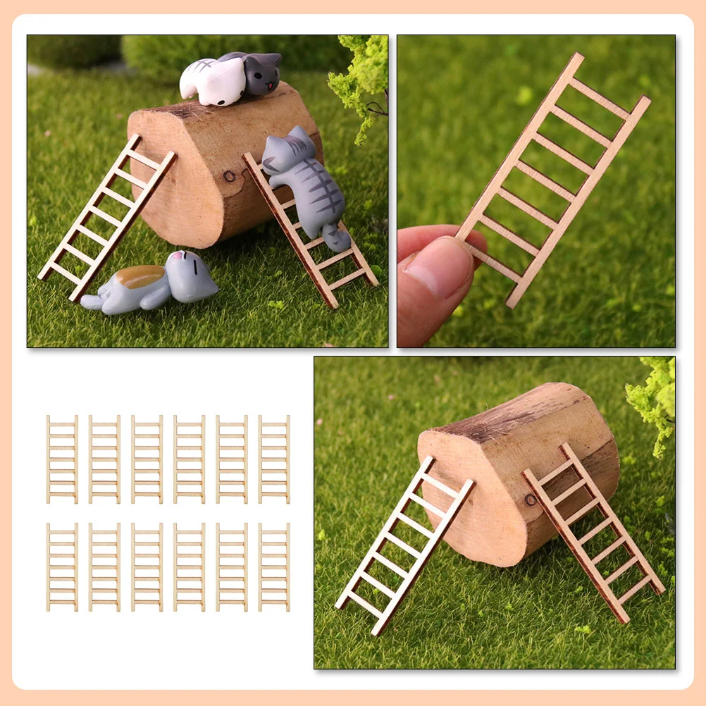 20 Pcs Simulation Ladder Decoration Wooden Stairs Ladders Layout Props for Mini House Photo Bonsai