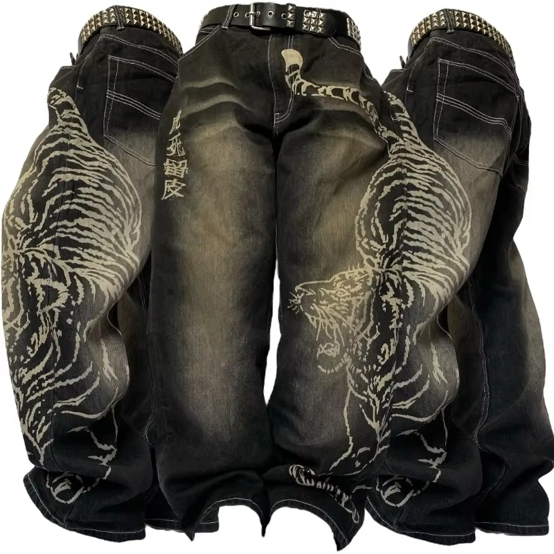 Celana Jeans Wanita Model Y2K Street Fashion, Warna Biru Washed, Jahitan Longgar, Gaya Korea Vintage Kasual, Joker, Pinggang Tinggi, Potongan Lurus Lebar