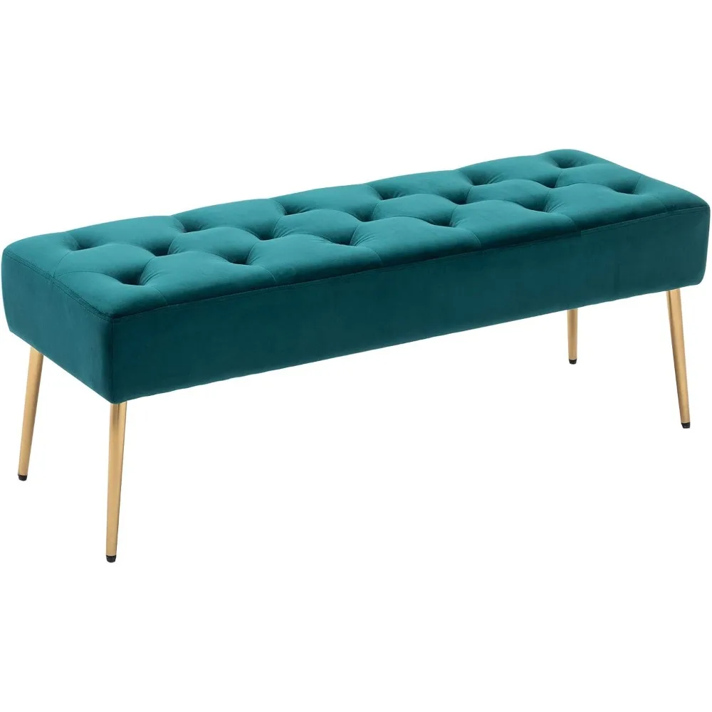 Modern Velvet Bench Ottoman, Upholstered Bedroom Benches Footrest Stool Button-Tufted Table Bench Dining Bench