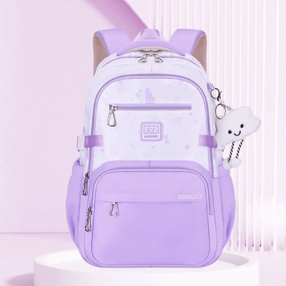 Simple Nylon Backpack with Pendant Large Capacity Schoolbag Alleviate Burden Waterproof Shoulders Bag School Office