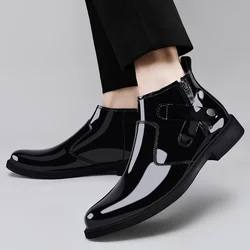 Winter New Plush Ankle Boot Business Chelsea Men's Boots British Style Wedding High Top Leather Shoes Thick Bottom Cowboy Boots