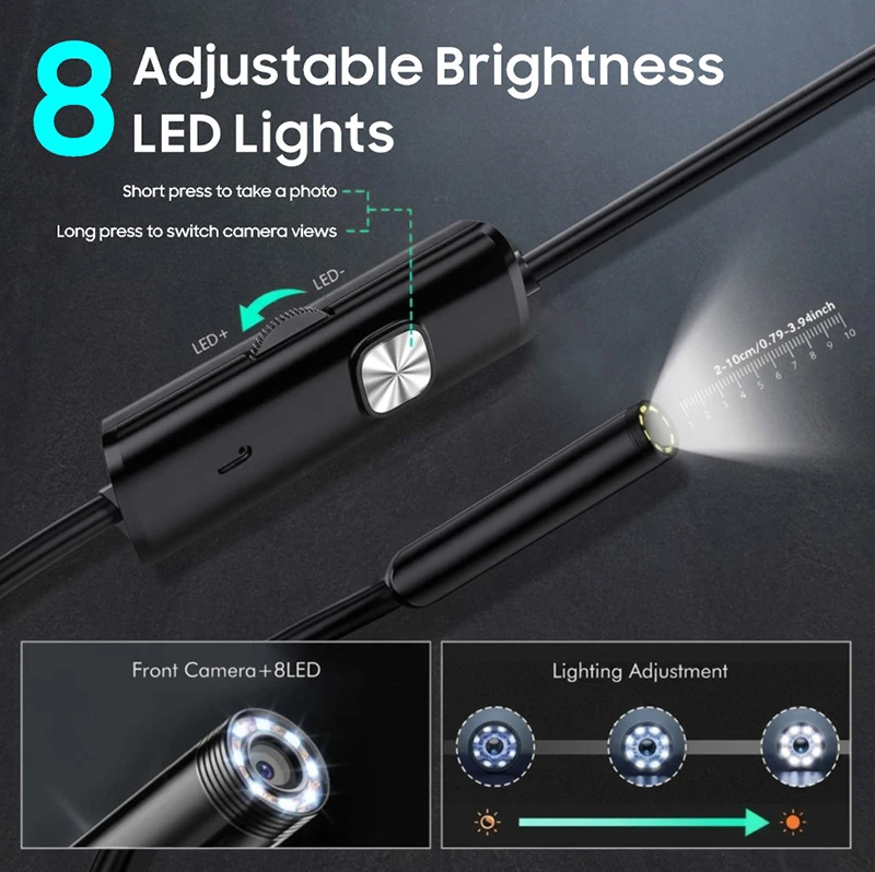 1920P HD Endoskopkamera für iPhone Huawei iOS Android Type-C Micro USB Boreskop Inspektionskamera mit Licht für Auto und Kanalisation – Detail 5