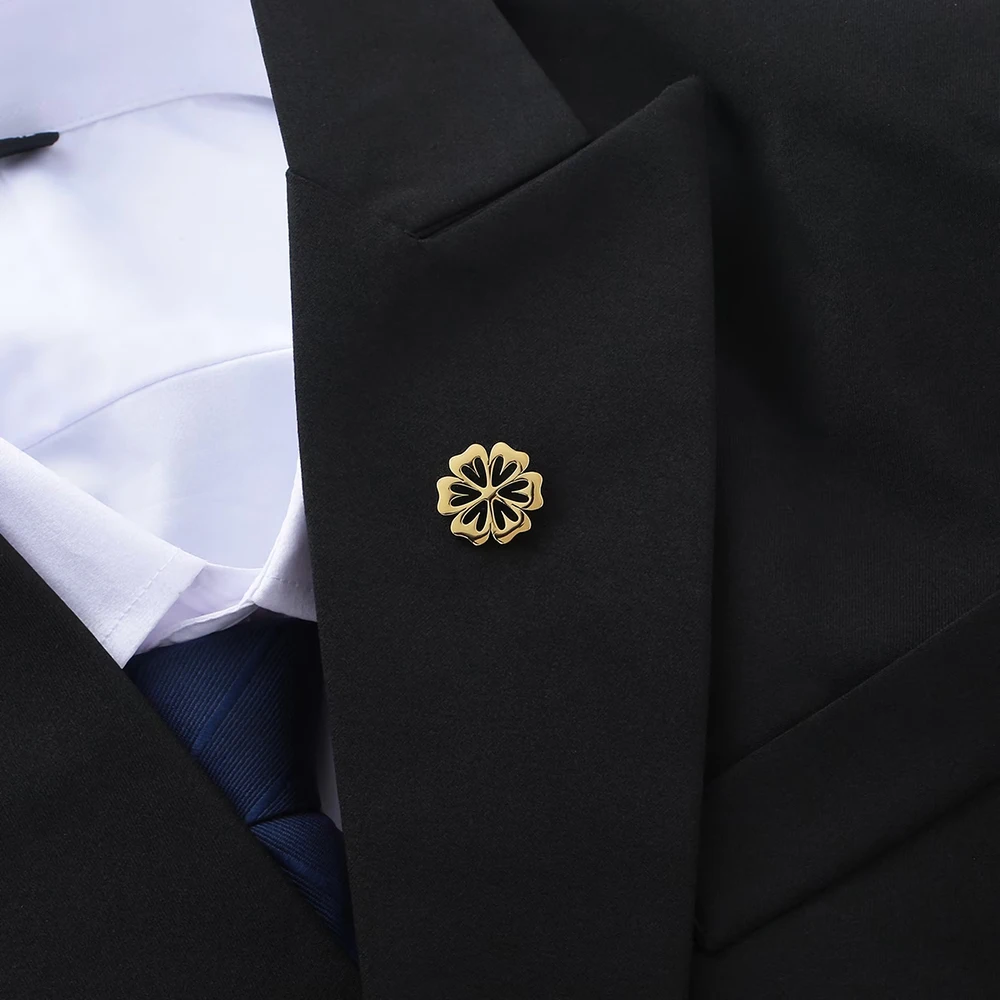 Stainless Steel Openwork Four-Leaf Clover Brooch，Delicate and Compact, Perfect for Suits, Evening Wear, and Business Attire