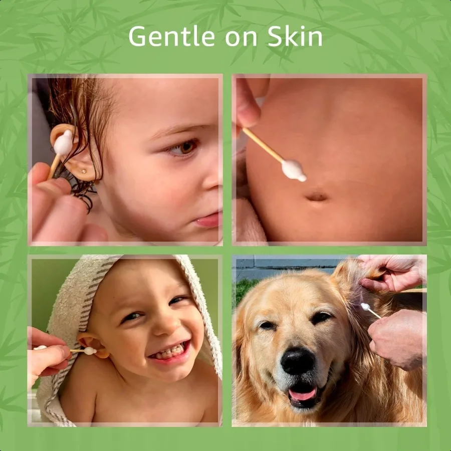 100개 대나무 귀이개 500팩 아기 개인 관리용 안전 면봉 유기농 면봉 (귀, 코용) FSC 인증