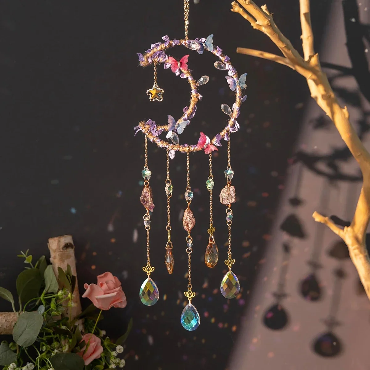 Immagine 5: Acchiappasole in Cristallo, Campanella a Vento, Acchiappasogni Luna per Ragazzi e Adolescenti, Decorazioni Boho per Camera da Letto e Casa, Regali di Compleanno e Natale