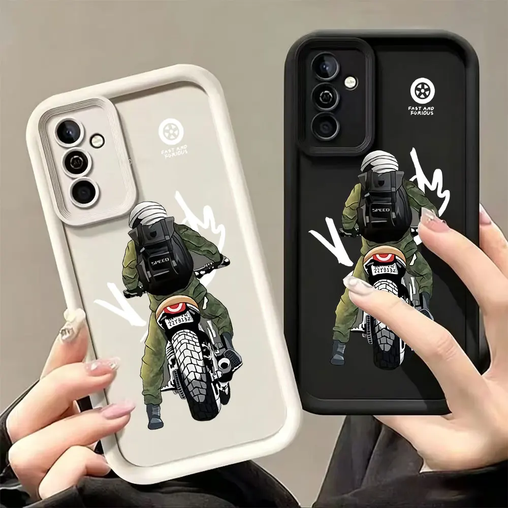 Stylish Men Biker Print Phone Case For Samsung Galaxy A73 A72 A71 A56 A55 A54 A53 A52 A52s A50 A50s 5G 4G Silicone NonSlip Cover