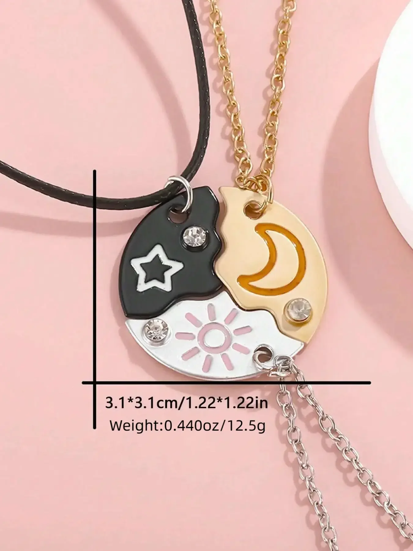 Sun, Moon, Star Magnetic Multiple Necklace Set for 3 | BFF Puzzle Design Jewelry with Sequin Details and Sparkle | Ideal Friendship Gift for Sisters & Best Friends