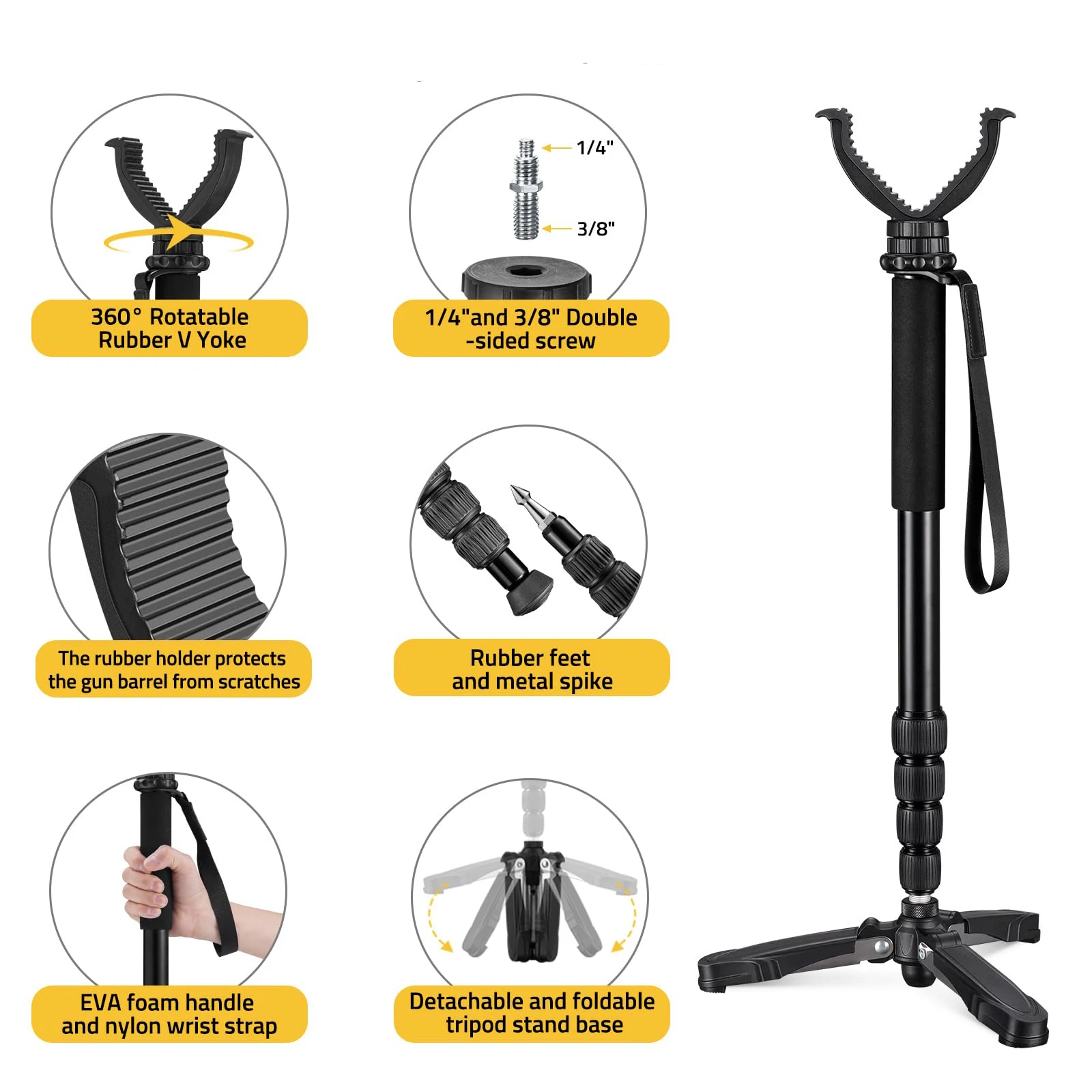 

CVLIFE Tripod Stick Rest Adjustable Aluminum 20.5"-66.1" with Tiltable & Rotatable Tri-Stand Base and Rubber V Yoke for Outdoor