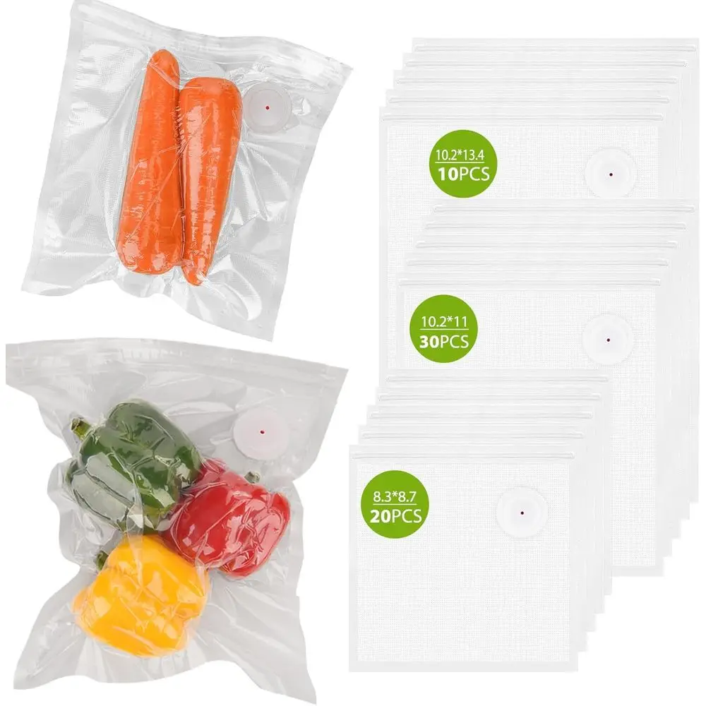 

60PCS Vacuum Sealer Bags for Food, Upgraded Air Valve, BPA-Free, Reusable Sous Vide Vacuum Storage Bags (10 Large, 30 Middle, 20