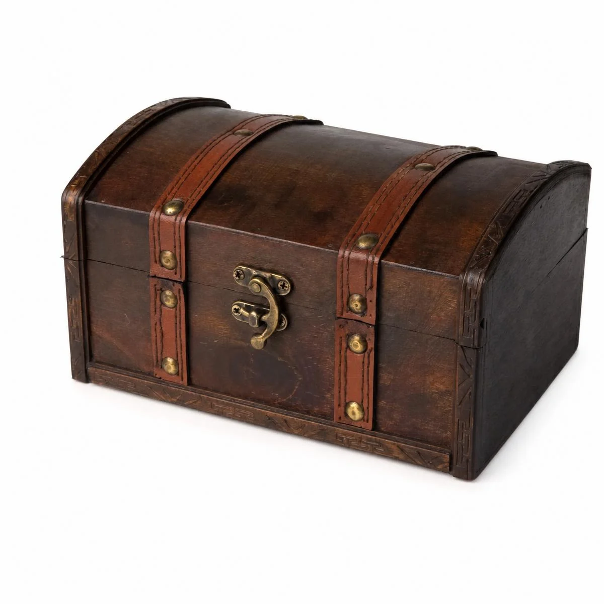 Vintage Wooden Storage Box Retro Distressed Wood Grain Pirate Treasure Chest Metal Rivets Vintage Latch Keepsake Box Home Decor