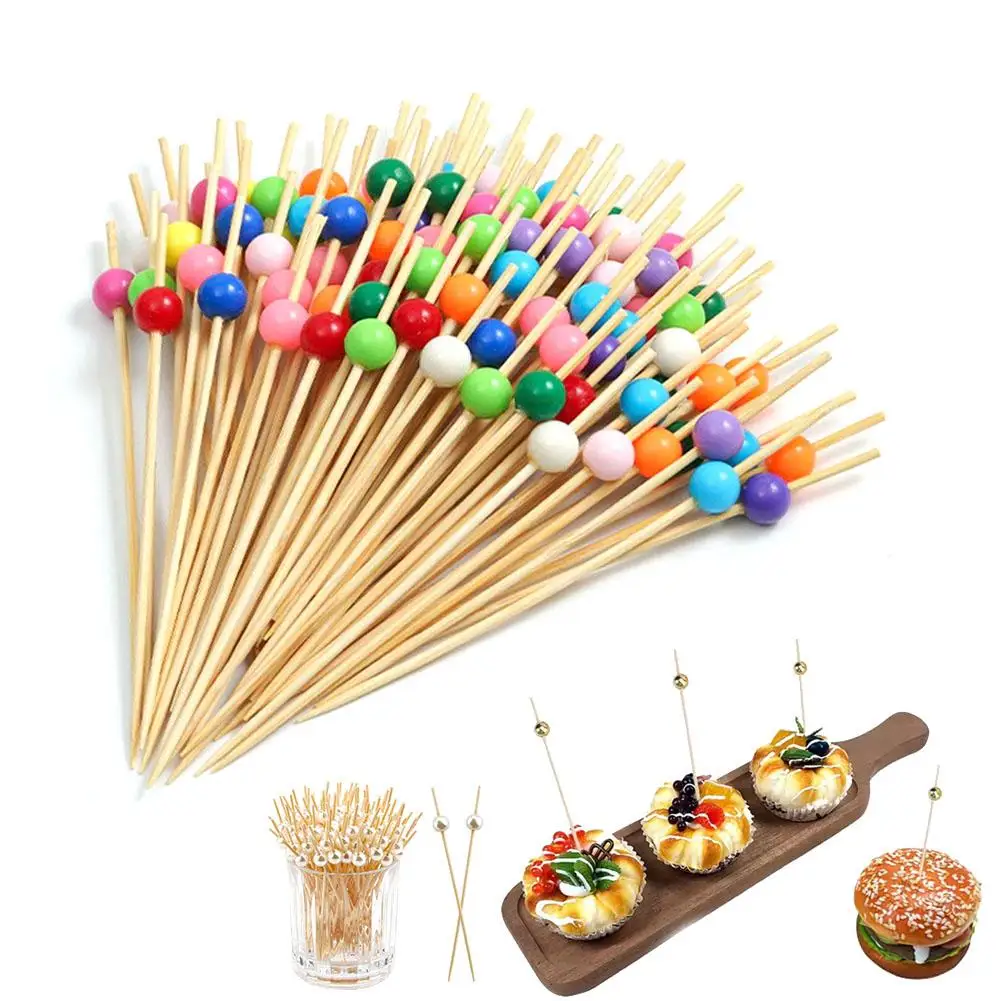100Pcs 12cm Decorative Fruit Picks For Cocktail Toothpicks With Beads For Party Appetizers, Dessert Skewers For Cupcake Toppers
