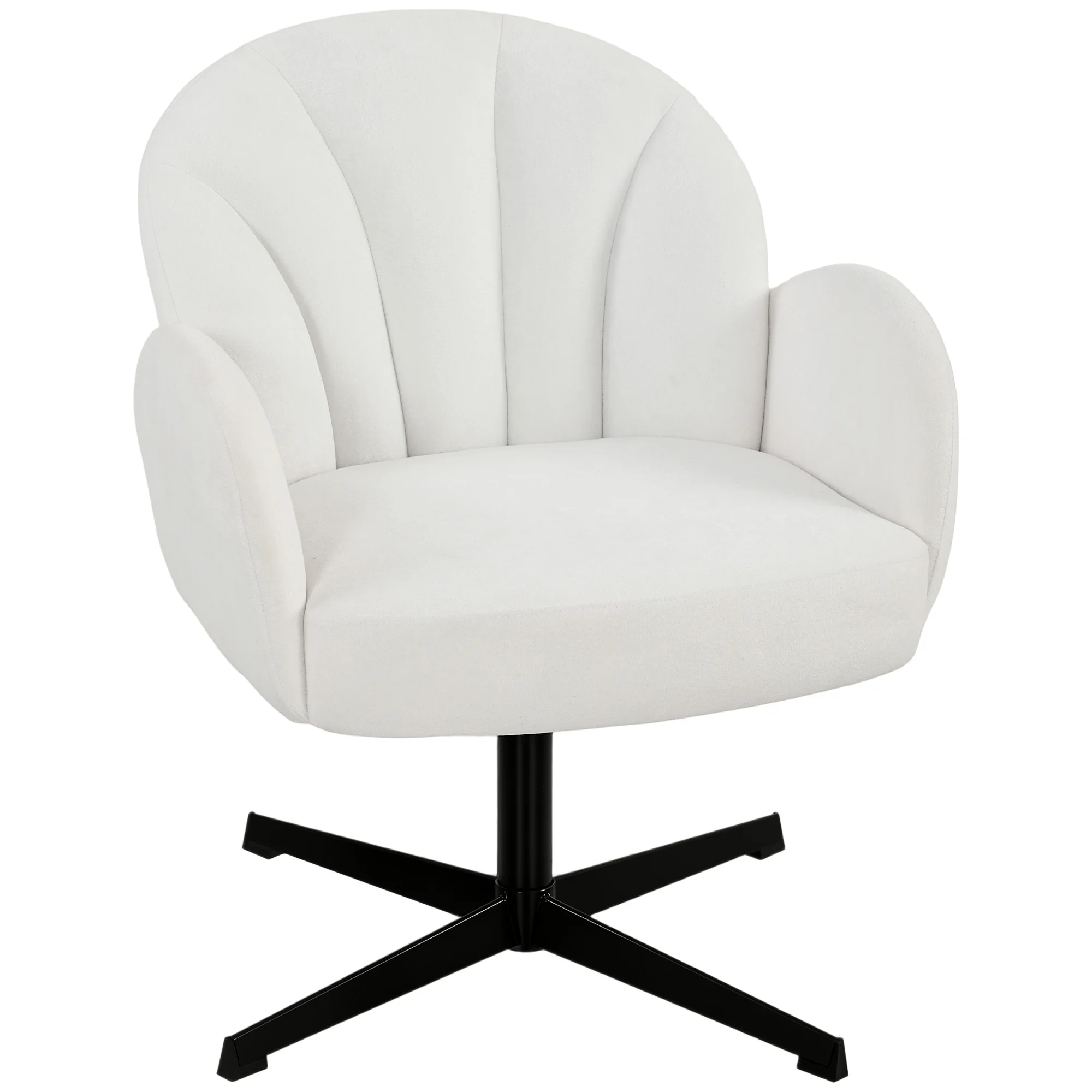HOMCOM Sillón de Salón Giratorio, Butaca de Salón Tapizada en Terciopelo con Respaldo en Forma de Concha, Cojín con Resortes, Base Cruzada, Sillón de Relax para Dormitorio, Oficina, Estudio, Crema