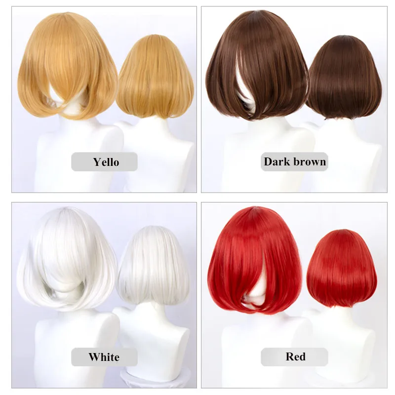 TALANG Synthetic Short Bob Straight Hair 35CM With Trimmable Bangs Lolita Ombre Pink Red Blue Purple Cosplay Wig For Women