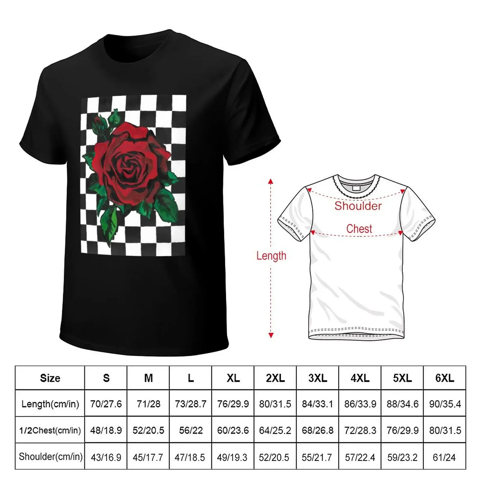 Chequered Rose T-Shirt korean fashion boys whites sweat tops mens graphic t-shirts hip hop