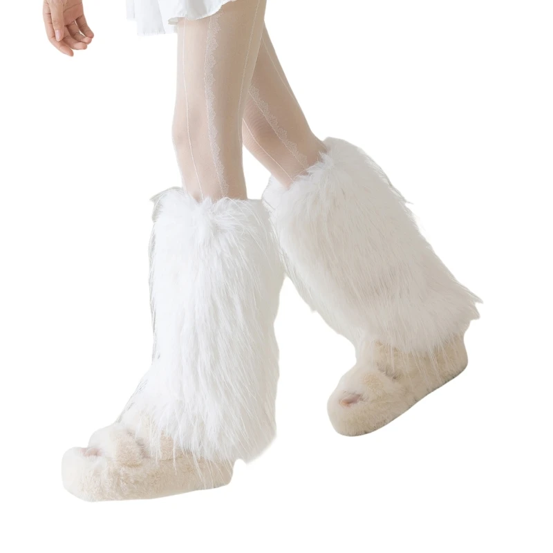 

Plush Leg Warmers for Women Winter Fashion Footless Socks Long Furry Boot Covers Drop shipping