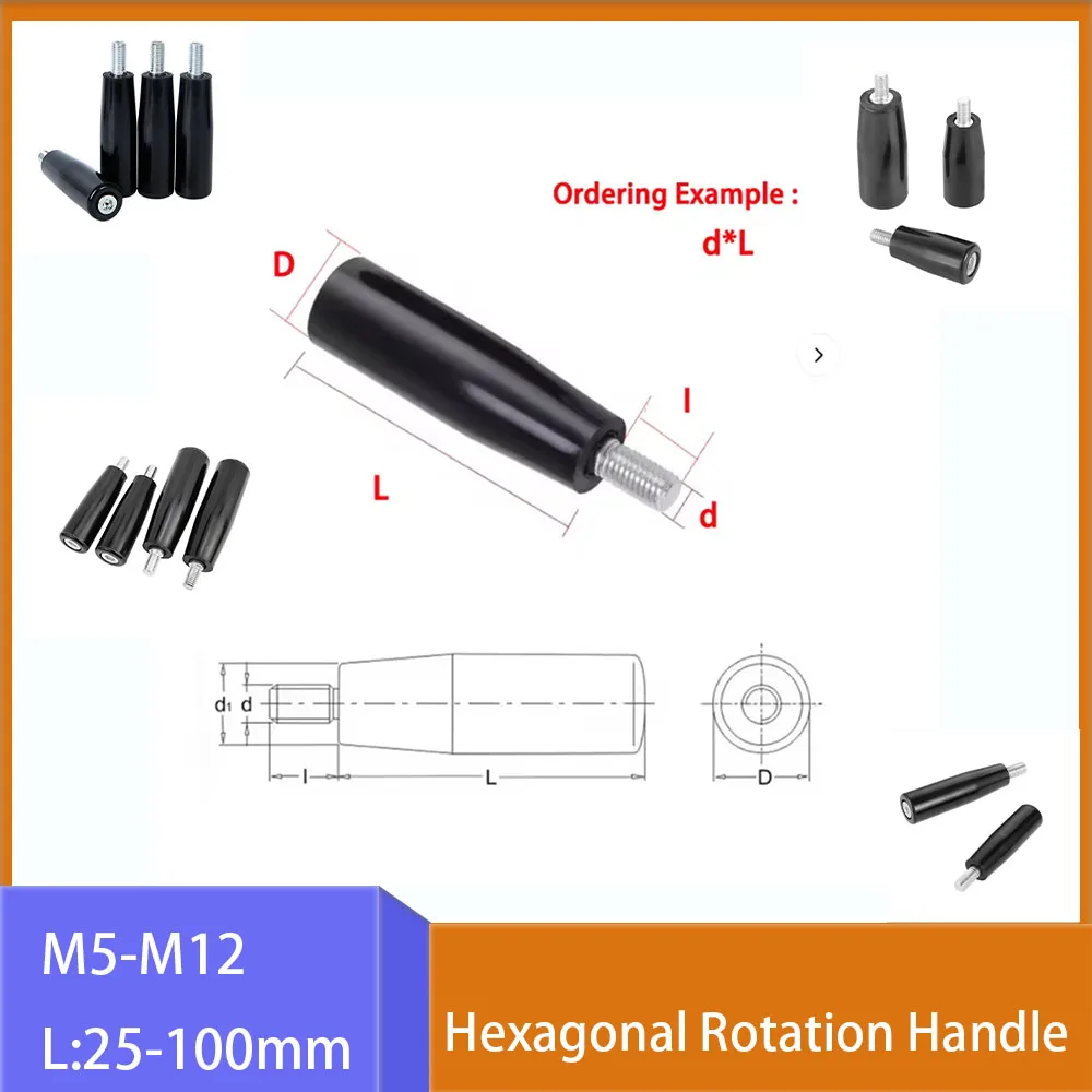 1Pcs Rubberwood Handle Length 25mm-100mm Hexagonal Rotating Mechanical Handle Stainless Steel External Thread Screw M5-M12