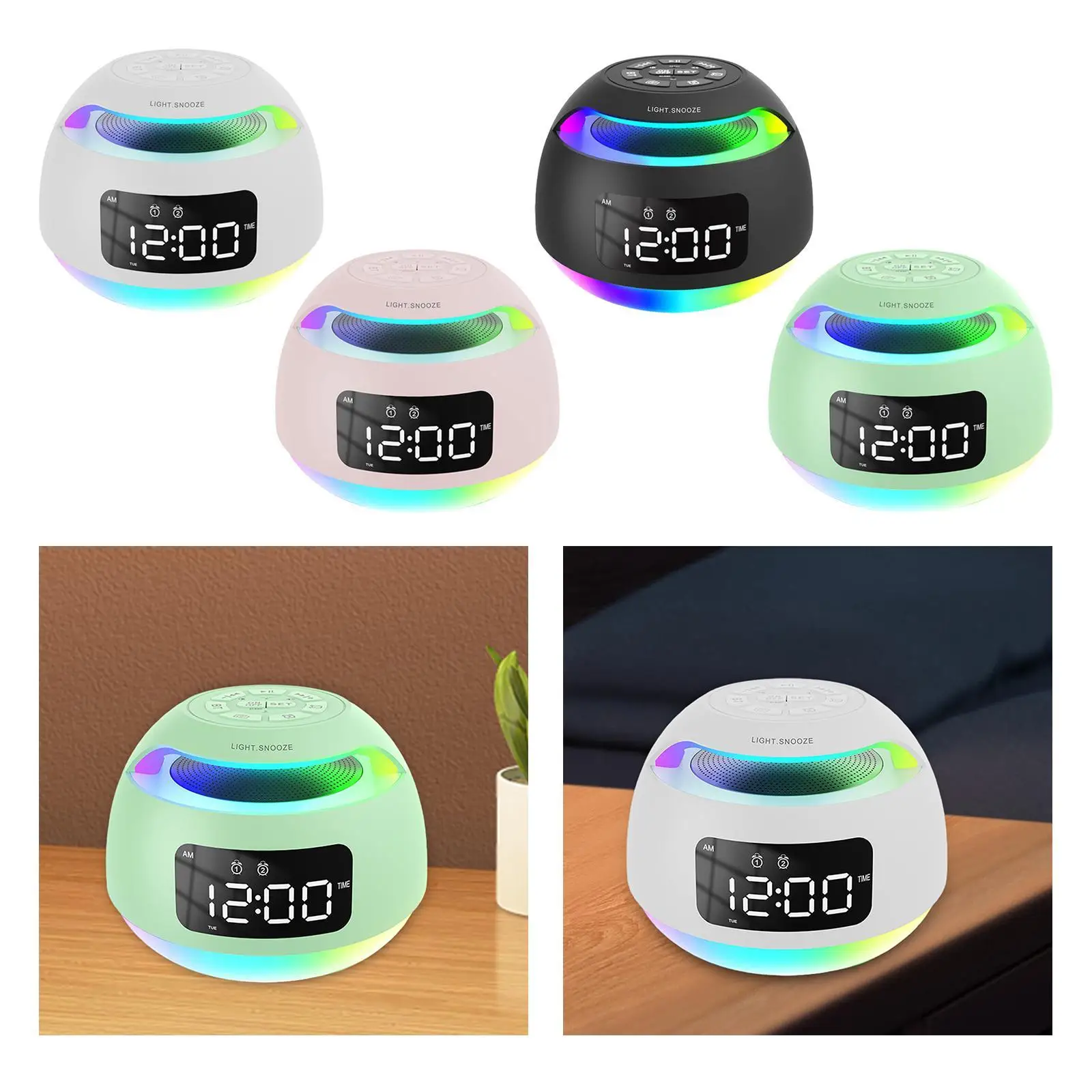 LED Desk Clock 12/24H Dining Room Table Clock Decoration Digital Alarm Clock with Speaker for Dresser Shop Bedside Hotel Bedroom