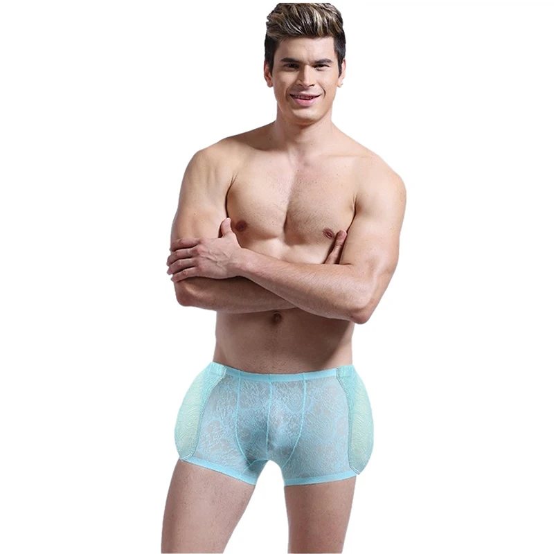 Men's Removable Fake Buttocks Body Shaper Boxer Briefs Butt Lifting Panties Sponge Butt Hip Enhancer Shorts with 4 pcs Pads