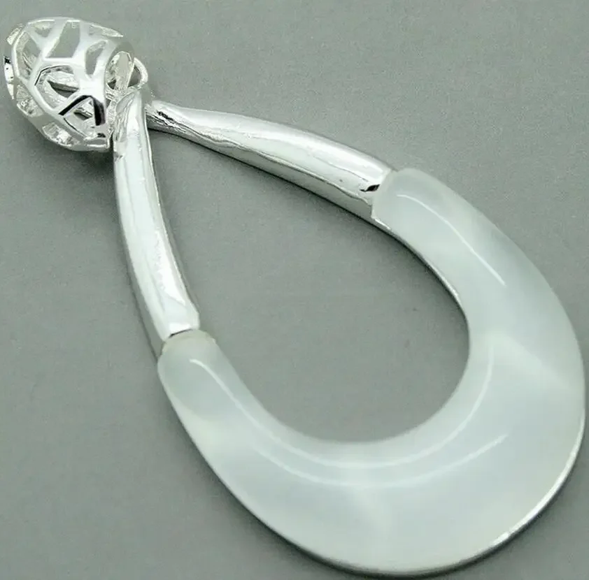 

VINTAGE 925 STERLING SILVER CLEAR WHITE OPALS WATERDROP HOLLOW PENDANT 50x28MM