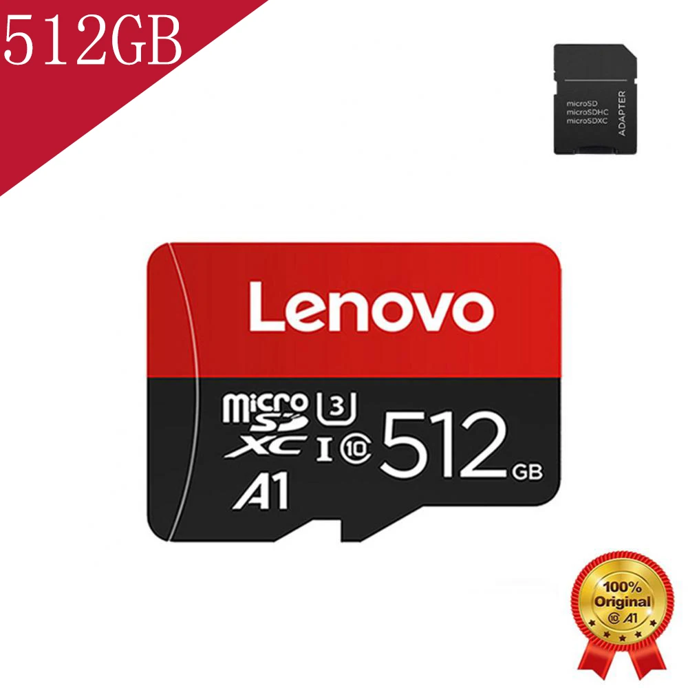 بطاقة ذاكرة Lenovo Micro SD 100% TF فئة 10 عالية السرعة A1 256GB U3 4K Cartao De Memoria Flash Memory TF Mecard C10