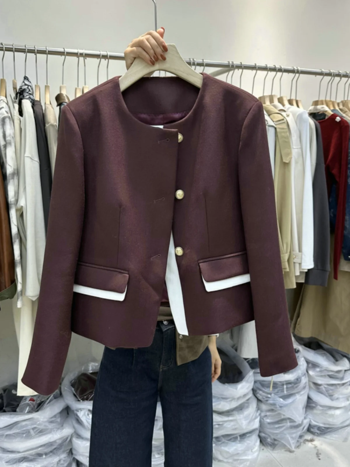 

Кардиган из тонкопряденой шерсти в корейском стиле C1722, весенняя коллекция, с цветовыми блоками, круглый вырез, женская модная верхняя одежда