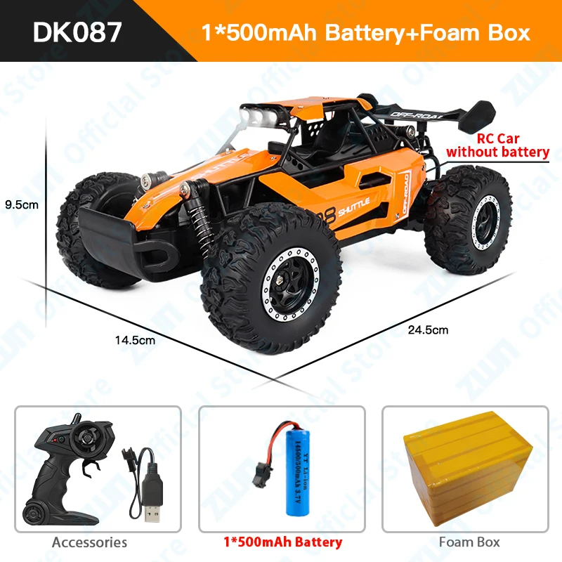 ZWN 1:16/1:20 2.4G Model RC Auto Met LED Licht 2WD Off-road Afstandsbediening Klimvoertuig Outdoor Auto's Speelgoed Cadeaus voor Kinderen