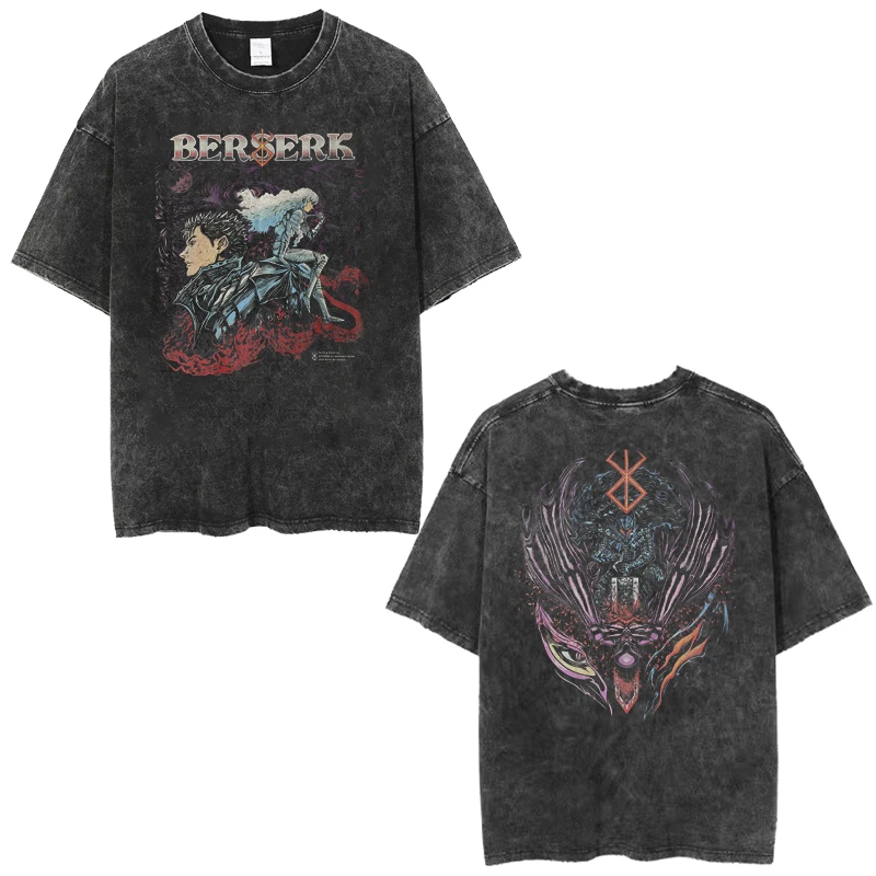 

2025 Berserk Sword Legend Gess Griffith Washed Distressed Printed Short-sleeved T-shirt for Men