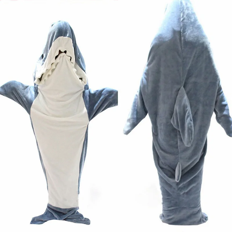 Large Size Shark Sleeping Bag Animal Flannel Pajamas Kids Men and Women One Piece Homewear Boy Girl Loose Robe Thickened Warm