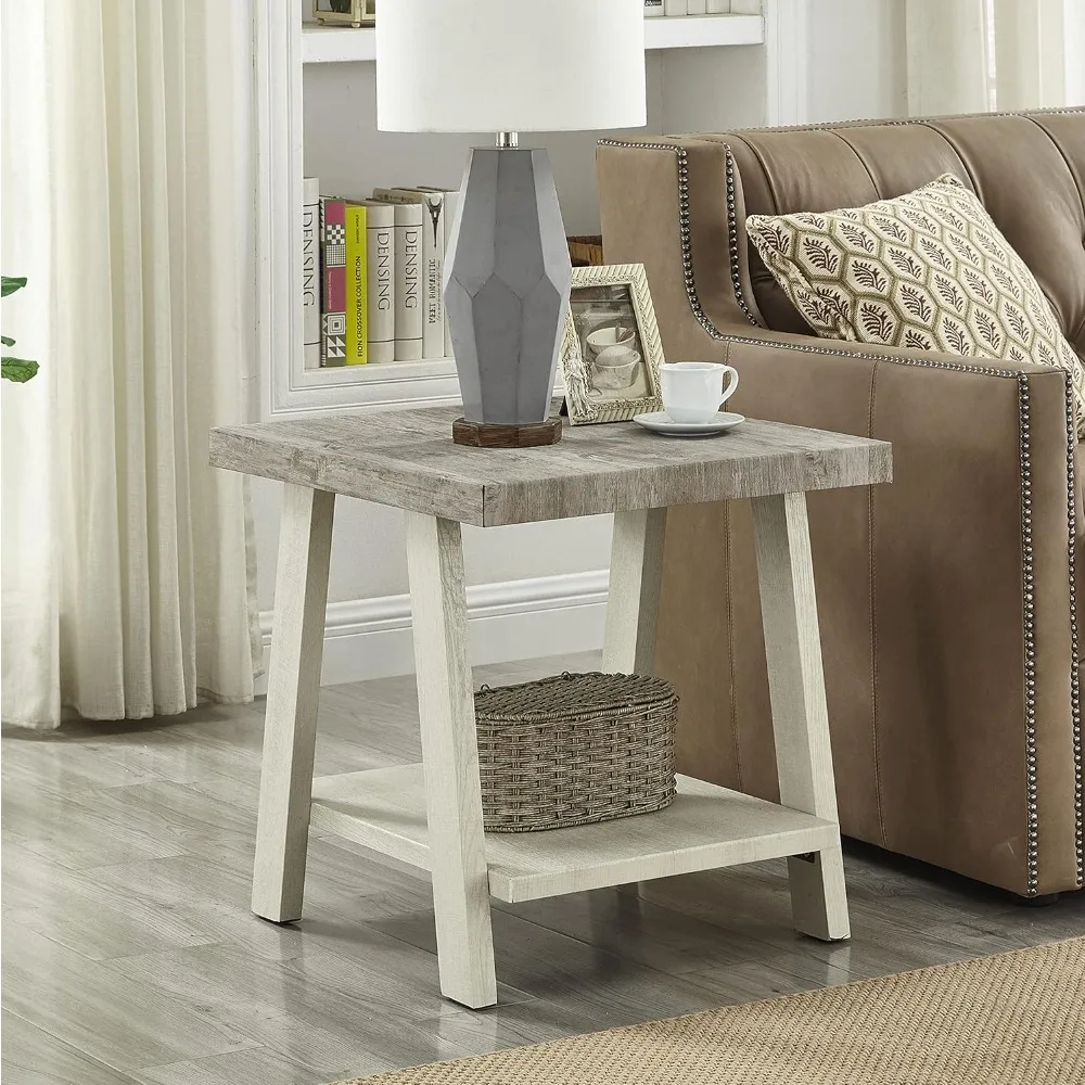 Juego de mesa de centro con soporte de madera de 3 piezas Round Furniture, 24D x 48W x 19H, gris y beige