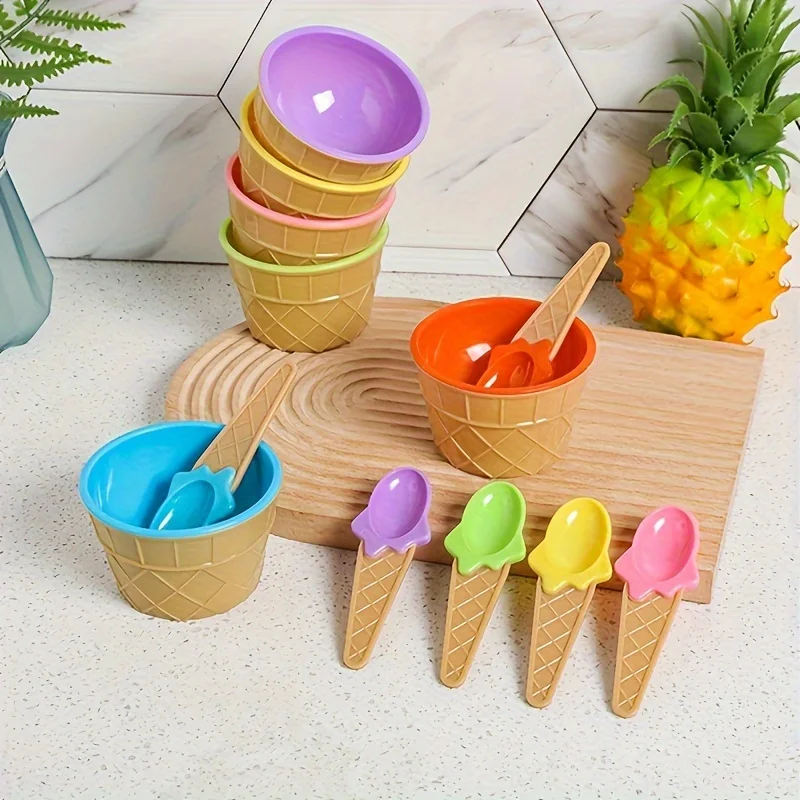 1/4pcs Vibrant Color Ice Cream Bowls with Spoons Dessert Sundae Dishes Set for Birthday Holiday Party Ice Cream Favor Gift Decor