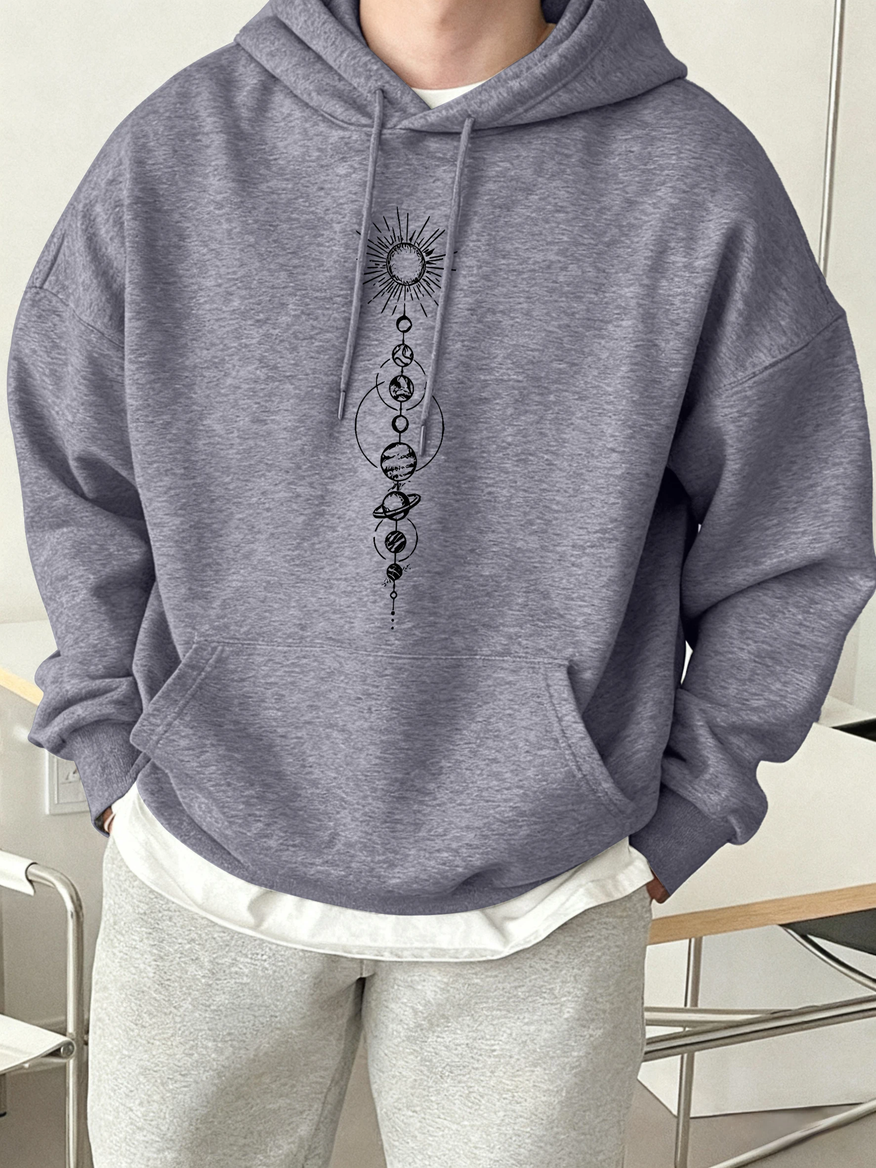 Planet Simplified Diagram Prints Herren Fleece Hoody Tasche Bequeme Streetwear Street Herbst Sweatshirts Basics Loose Top