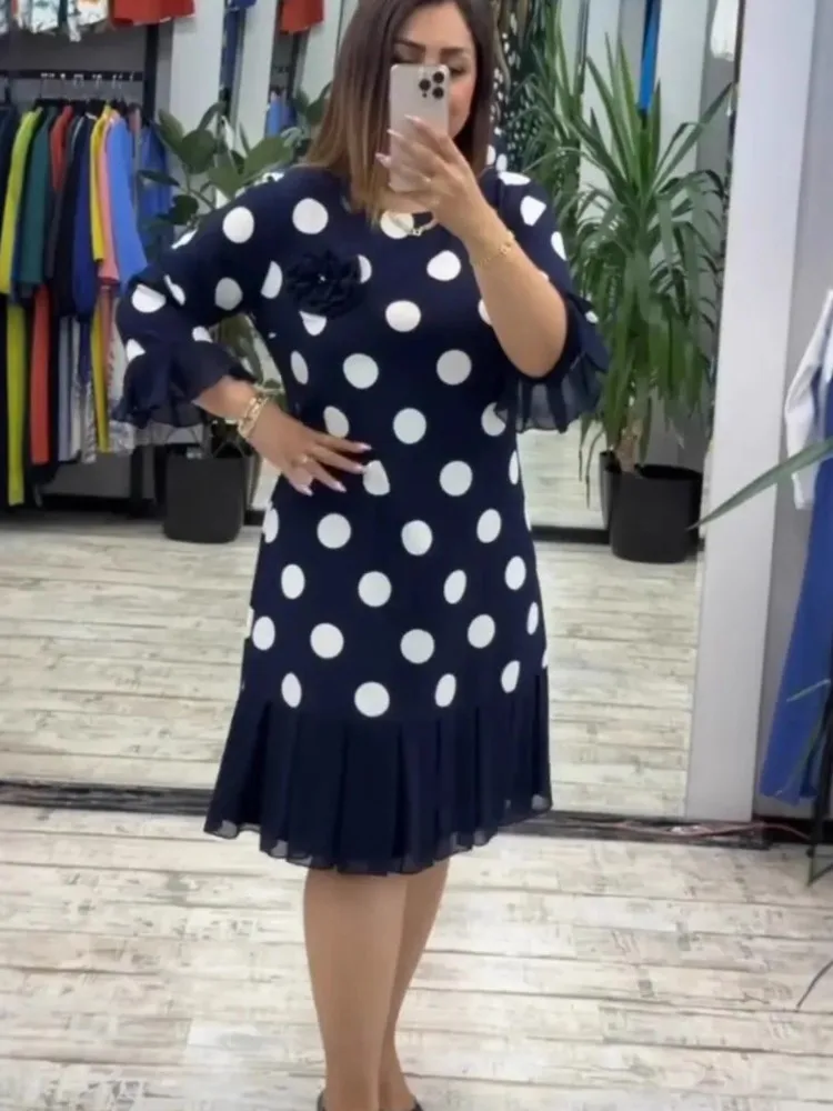 

Новое женское плиссированное лоскутное платье в горошек, летняя мода, элегантное повседневное свободное праздничное пляжное платье для женщин, халат