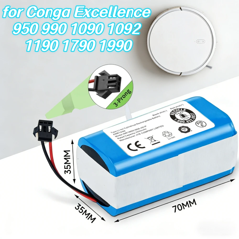 lithium ion battery 14.4V 3500mAh for Conga Excellence 950 990 1090 1092 1190 1790 1990 Robovac 11S 15C 30C Max NETBOT S14 S15